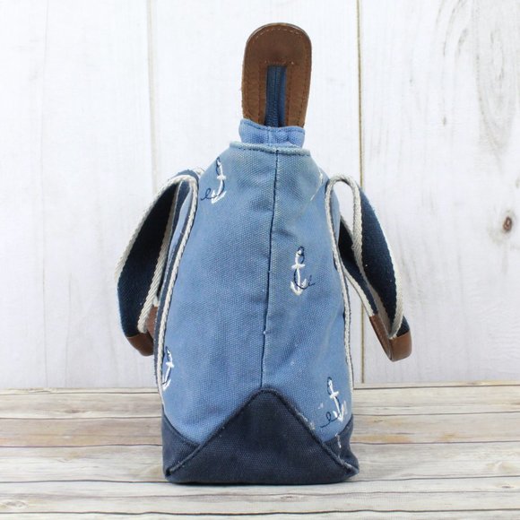 LL BEAN Boat & Tote Leather Canvas Zip Top Handbag - Picture 3 of 12